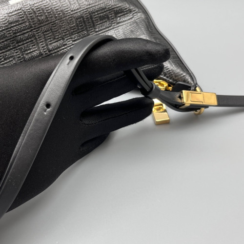 Givenchy Shoulder Bag Coated Canvas 4G Embossed Logo Calfskin Black