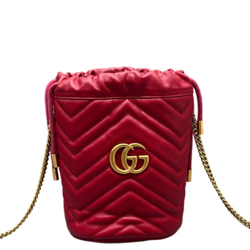 Gucci Matelasse Mini GG Marmont Bucket Bag Calfskin Red Gucci Matelasse Mini GG Marmont Bucket Bag Calfskin Red