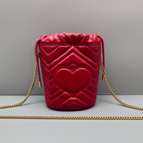 Gucci Matelasse Mini GG Marmont Bucket Bag Calfskin Red Gucci Matelasse Mini GG Marmont Bucket Bag Calfskin Red