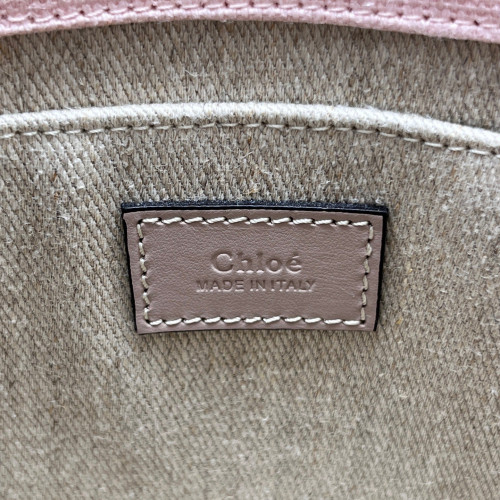 Chloe Small Woody Ribbon Tote Canvas Calfskin Pink Beige Black