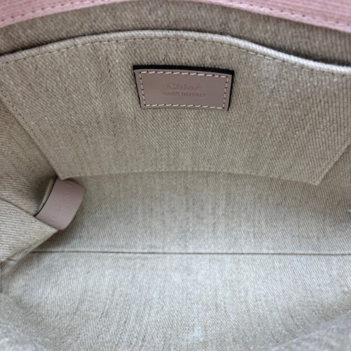 Chloe Small Woody Ribbon Tote Canvas Calfskin Pink Beige Black
