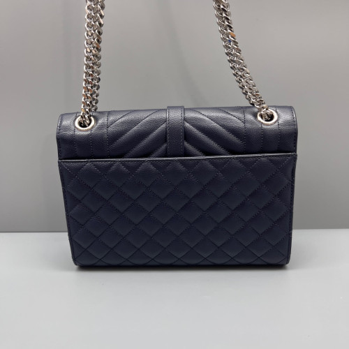 Yves Saint Laurent Medium Envelope Chain Wallet Shiny Caviar Calfskin Dark Blue