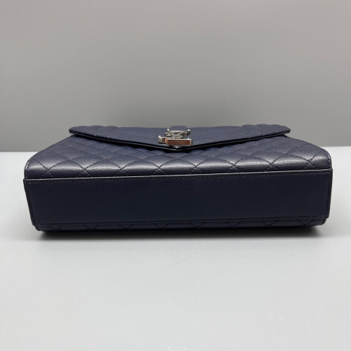Yves Saint Laurent Medium Envelope Chain Wallet Shiny Caviar Calfskin Dark Blue