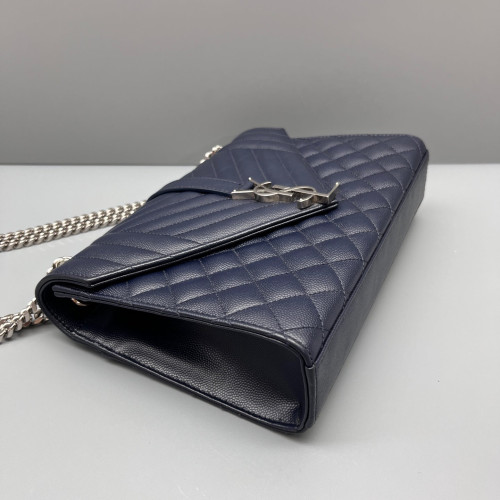 Yves Saint Laurent Medium Envelope Chain Wallet Shiny Caviar Calfskin Dark Blue