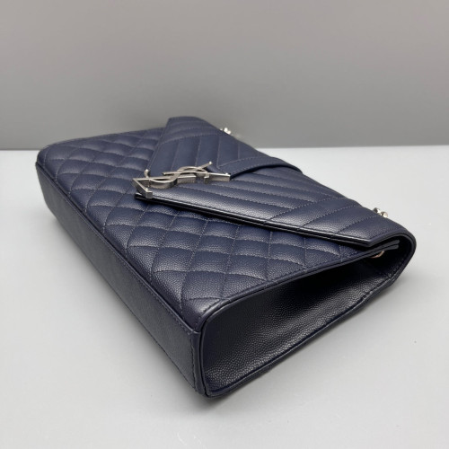 Yves Saint Laurent Medium Envelope Chain Wallet Shiny Caviar Calfskin Dark Blue
