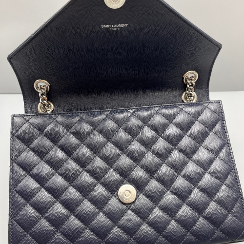 Yves Saint Laurent Medium Envelope Chain Wallet Shiny Caviar Calfskin Dark Blue