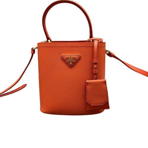 Prada Small Panier Bucket Bag Saffiano Calfskin Orange