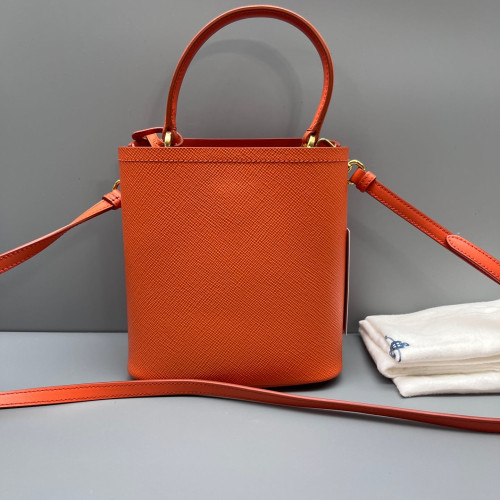 Prada Small Panier Bucket Bag Saffiano Calfskin Orange