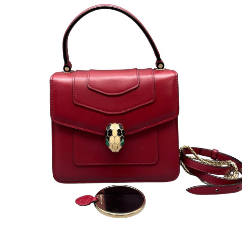 Bvlgari Small Serpenti Forever Top Handle Bag Calfskin Red