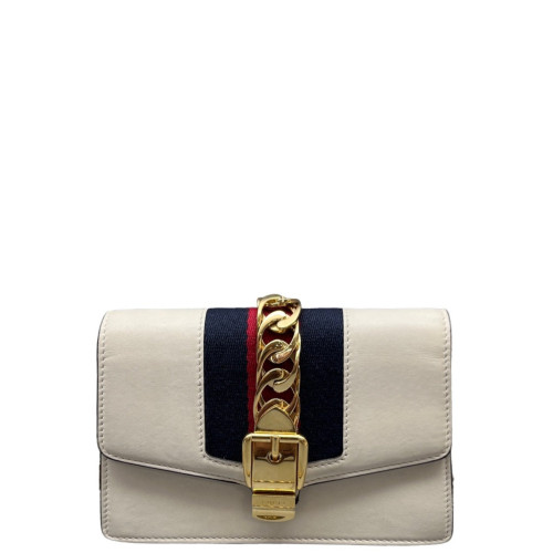 Gucci Mini Sylvie Shoulder Bag Calfskin White Blue Red