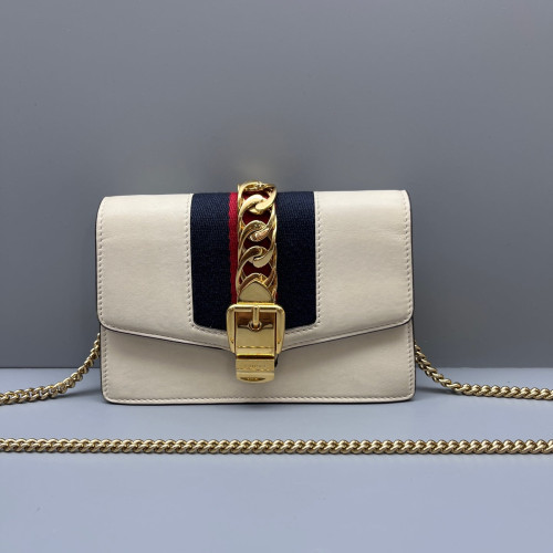 Gucci Mini Sylvie Shoulder Bag Calfskin White Blue Red