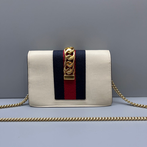 Gucci Mini Sylvie Shoulder Bag Calfskin White Blue Red