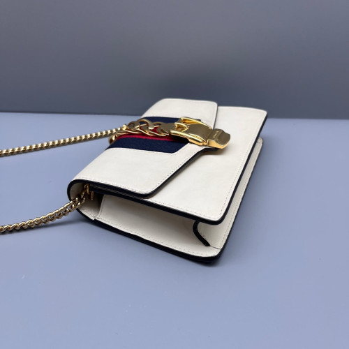 Gucci Mini Sylvie Shoulder Bag Calfskin White Blue Red