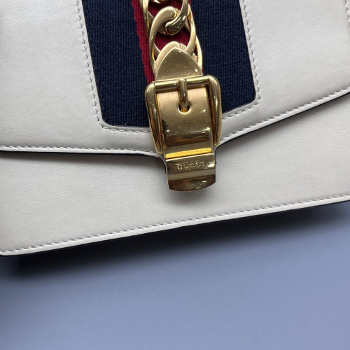 Gucci Mini Sylvie Shoulder Bag Calfskin White Blue Red