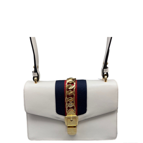 Gucci Web Small Sylvie Shoulder Bag Calfskin White Blue Red
