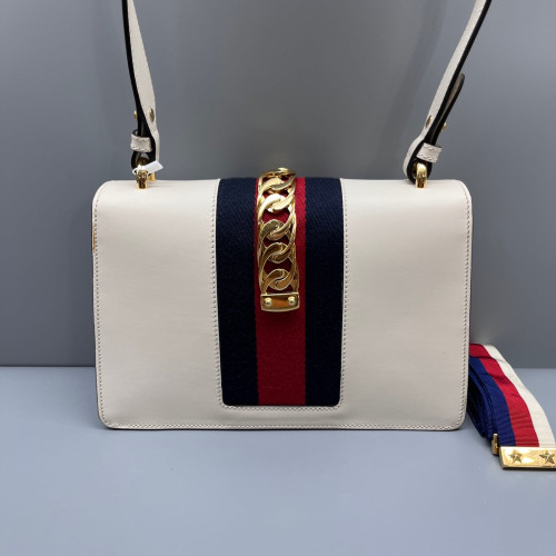 Gucci Web Small Sylvie Shoulder Bag Calfskin White Blue Red