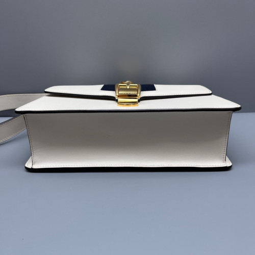 Gucci Web Small Sylvie Shoulder Bag Calfskin White Blue Red