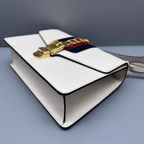 Gucci Web Small Sylvie Shoulder Bag Calfskin White Blue Red