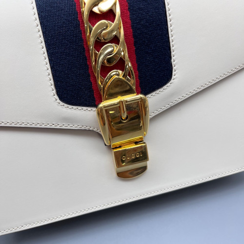 Gucci Web Small Sylvie Shoulder Bag Calfskin White Blue Red