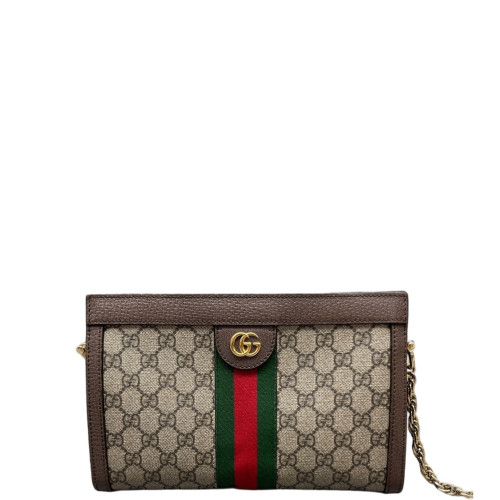 Gucci Small Ophidia Chain Shoulder Bag GG Supreme Monogram Beige Brown Green