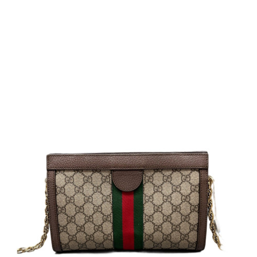 Gucci Small Ophidia Chain Shoulder Bag GG Supreme Monogram Beige Brown Green