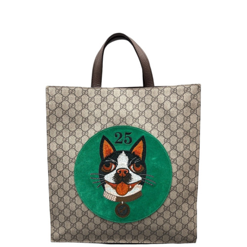 Gucci Embroidered Joy Vertical Tote GG Supreme Monogram Beige Brown Green