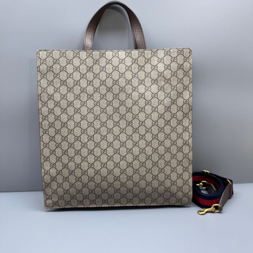 Gucci Embroidered Joy Vertical Tote GG Supreme Monogram Beige Brown Green