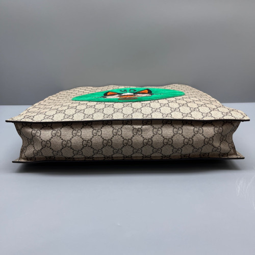 Gucci Embroidered Joy Vertical Tote GG Supreme Monogram Beige Brown Green