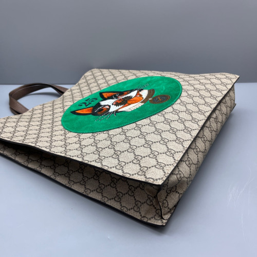 Gucci Embroidered Joy Vertical Tote GG Supreme Monogram Beige Brown Green