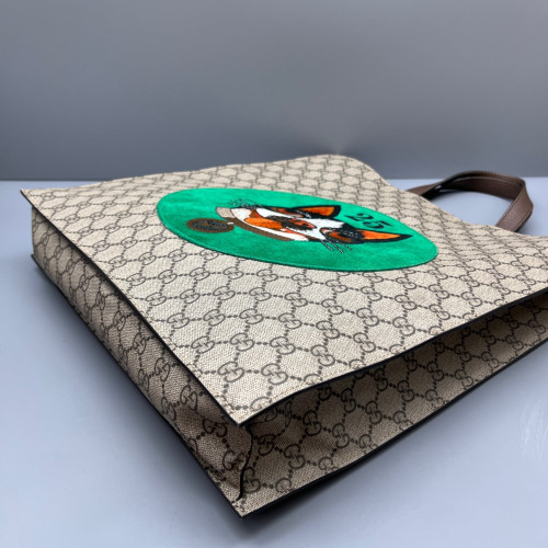 Gucci Embroidered Joy Vertical Tote GG Supreme Monogram Beige Brown Green