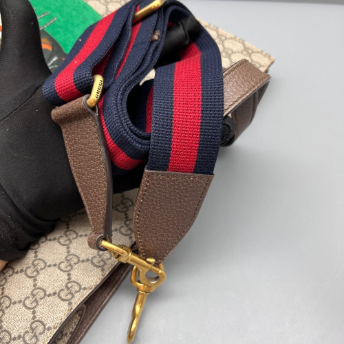 Gucci Embroidered Joy Vertical Tote GG Supreme Monogram Beige Brown Green