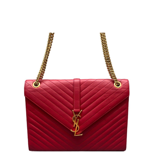 Yves Saint Laurent Large Envelope Chain Wallet Calfskin Red Yves Saint Laurent Large Envelope Chain Wallet Calfskin Red