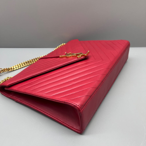 Yves Saint Laurent Large Envelope Chain Wallet Calfskin Red Yves Saint Laurent Large Envelope Chain Wallet Calfskin Red