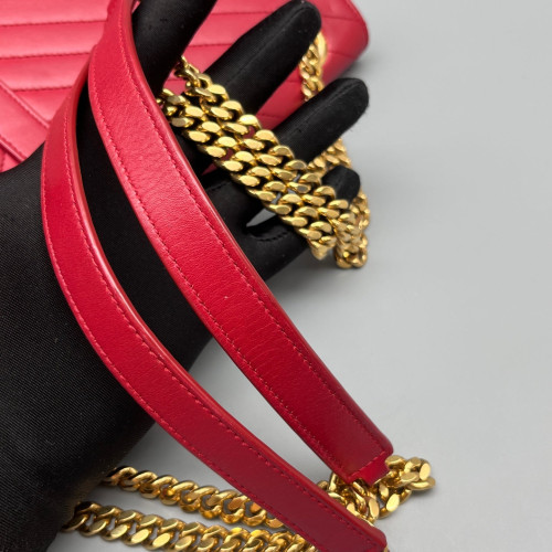 Yves Saint Laurent Large Envelope Chain Wallet Calfskin Red Yves Saint Laurent Large Envelope Chain Wallet Calfskin Red