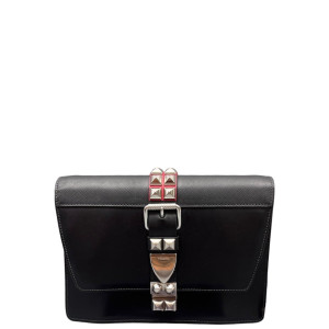 Prada Studded Medium Elektra Shoulder Bag Calfskin Saffiano Calfskin Black Red