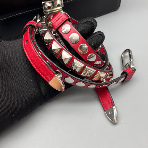 Prada Studded Medium Elektra Shoulder Bag Calfskin Saffiano Calfskin Black Red