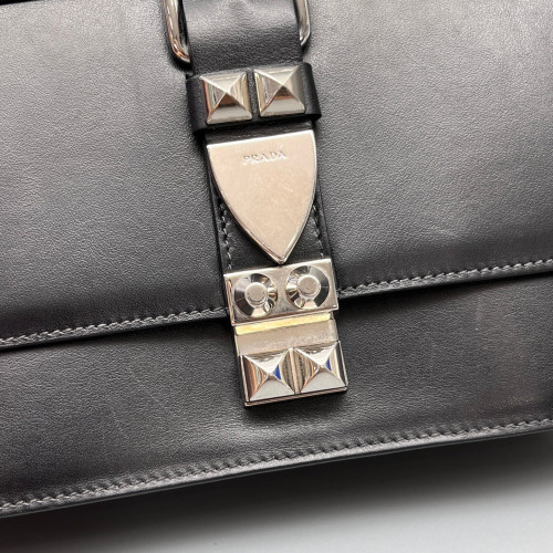 Prada Studded Medium Elektra Shoulder Bag Calfskin Saffiano Calfskin Black Red