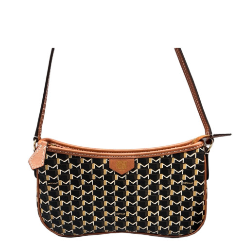 Moynat Shoulder Bag Toile 1920 Monogram Calfskin Brown Black Yellow