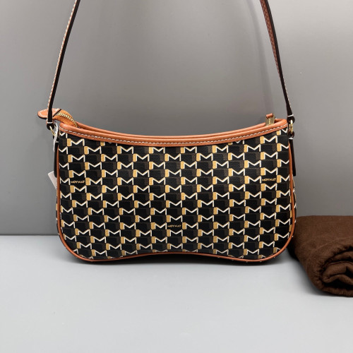 Moynat Shoulder Bag Toile 1920 Monogram Calfskin Brown Black Yellow