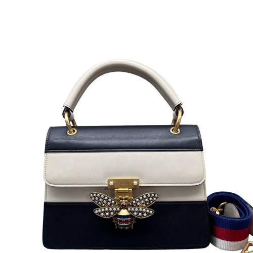 Gucci Queen Margaret Broadway Shoulder Bag Calfskin Black White
