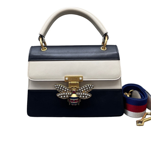 Gucci Queen Margaret Broadway Shoulder Bag Calfskin Black White