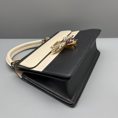Gucci Queen Margaret Broadway Shoulder Bag Calfskin Black White