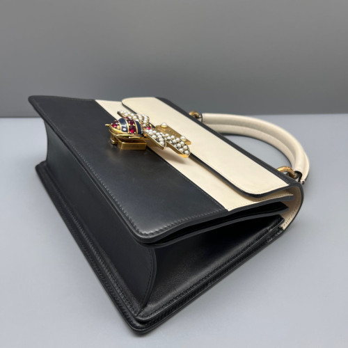 Gucci Queen Margaret Broadway Shoulder Bag Calfskin Black White