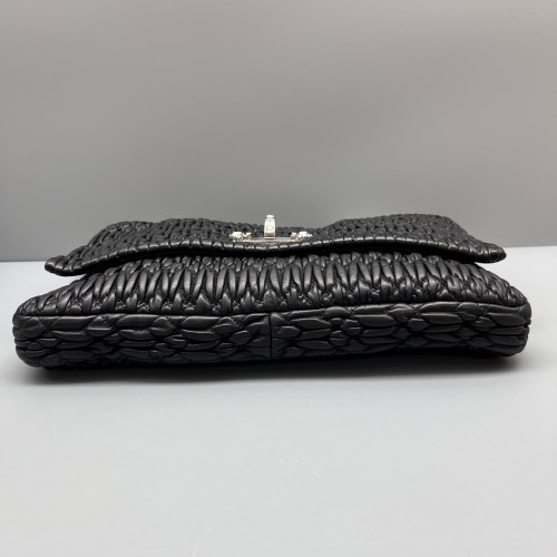 Miu Miu Strass Matelasse Crystal Flap Clutch Crumpled Lambskin Black