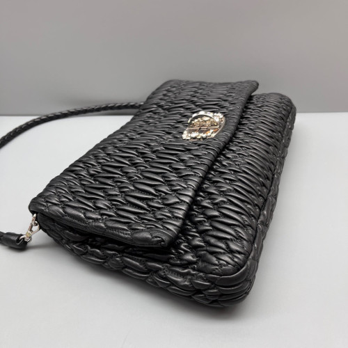 Miu Miu Strass Matelasse Crystal Flap Clutch Crumpled Lambskin Black