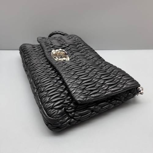 Miu Miu Strass Matelasse Crystal Flap Clutch Crumpled Lambskin Black