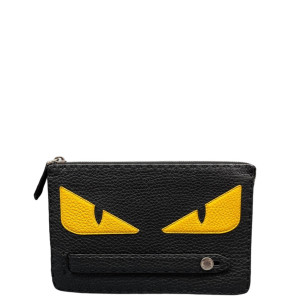 Fendi Clutch Grained Calfskin Black Yellow