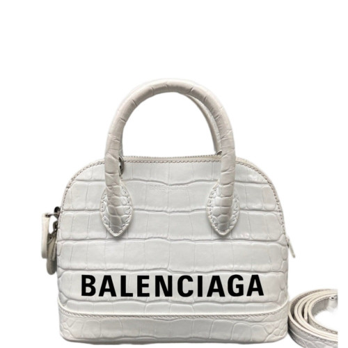 Balenciaga Dome Calfskin Crocodile Embossed White