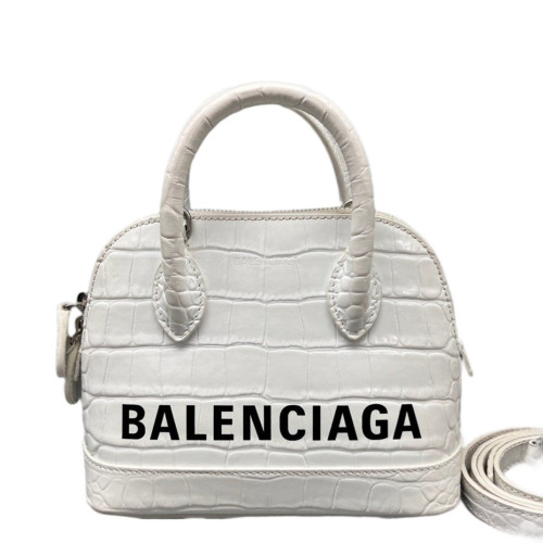 Balenciaga Dome Calfskin Crocodile Embossed White