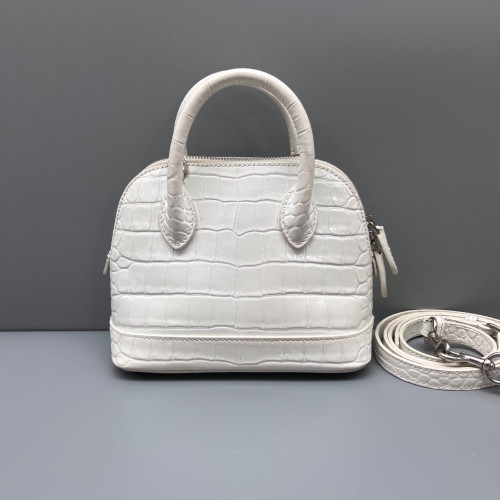 Balenciaga Dome Calfskin Crocodile Embossed White